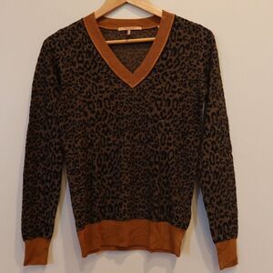 Scotch & Soda leopard sweater pullover vneck brown black wool XS preppy fall bas
